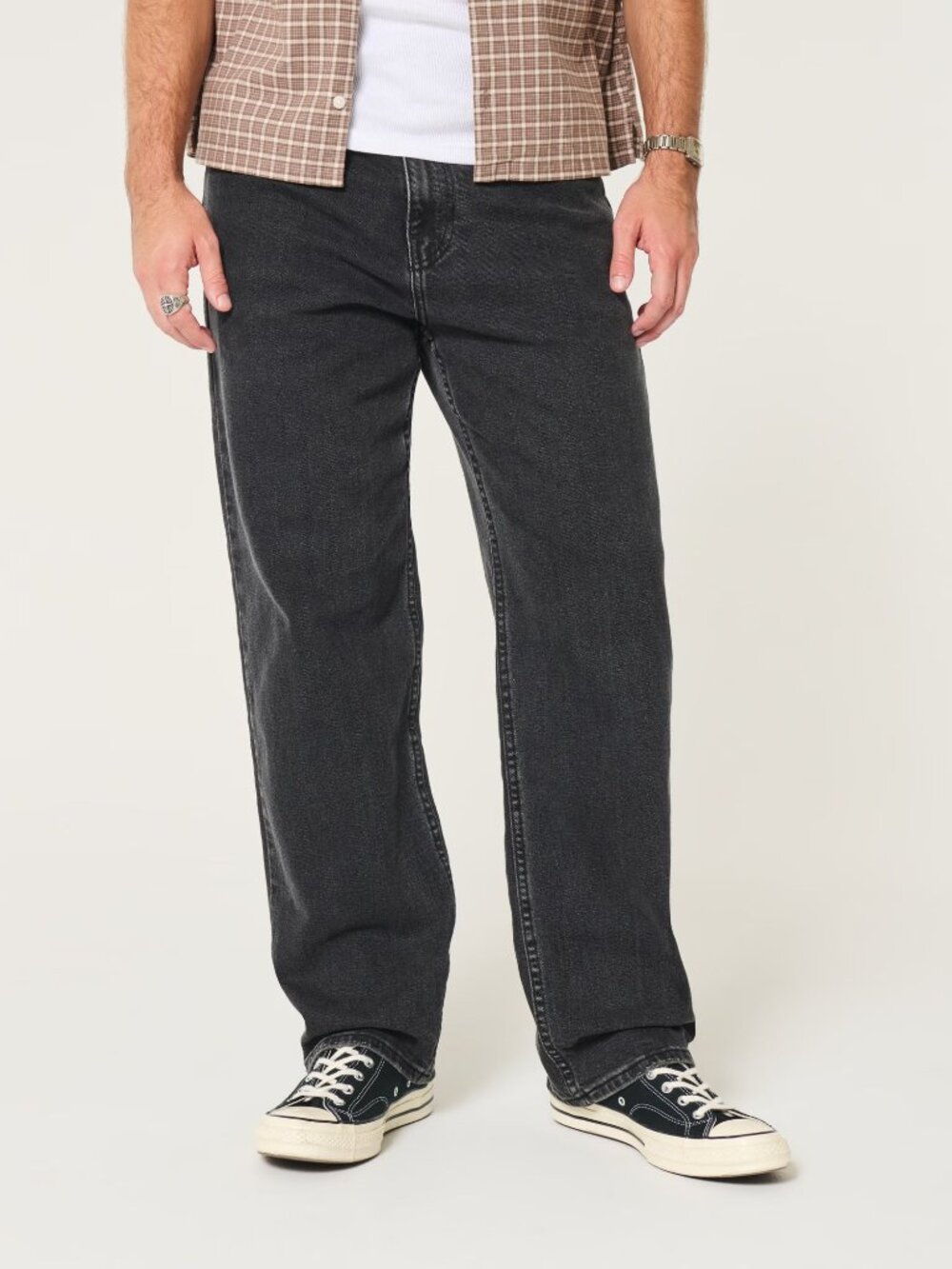 Hollister Baggy Jeans Men 33 Black Stretch Skater Streetwear Y2K 90s